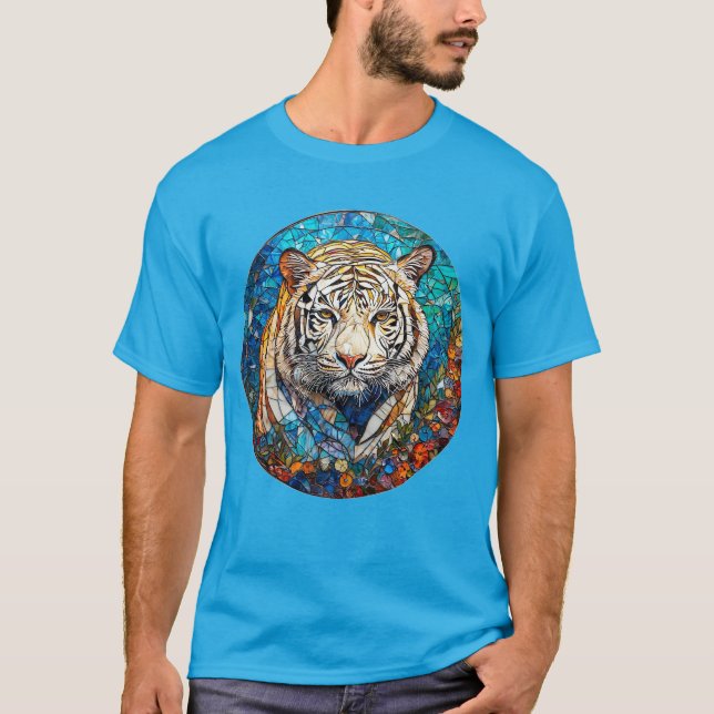 Vit tiger i en livfull cirkulär design t shirt (Framsida)