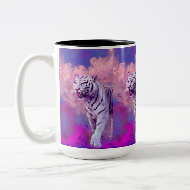 Vit tiger i violetta drömmar Två-Tonad mugg (Vänster)