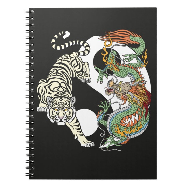 Vit tiger kontra grönt drake i yin Yang län Anteckningsbok (Framsidan)