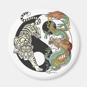 Vit tiger kontra grönt drake i yin Yang Magnet
