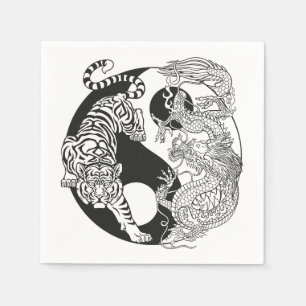 Vit tiger kontra grönt drake i yin yang n pappersservett