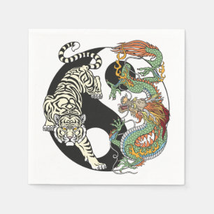 Vit tiger kontra grönt drake i yin Yang Pappersservett