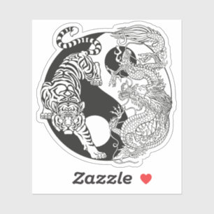 Vit tiger kontra grönt drake i yin yang st klistermärken