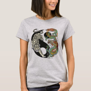 Vit tiger kontra grönt drake i Yin Yang T- Yang T Shirt