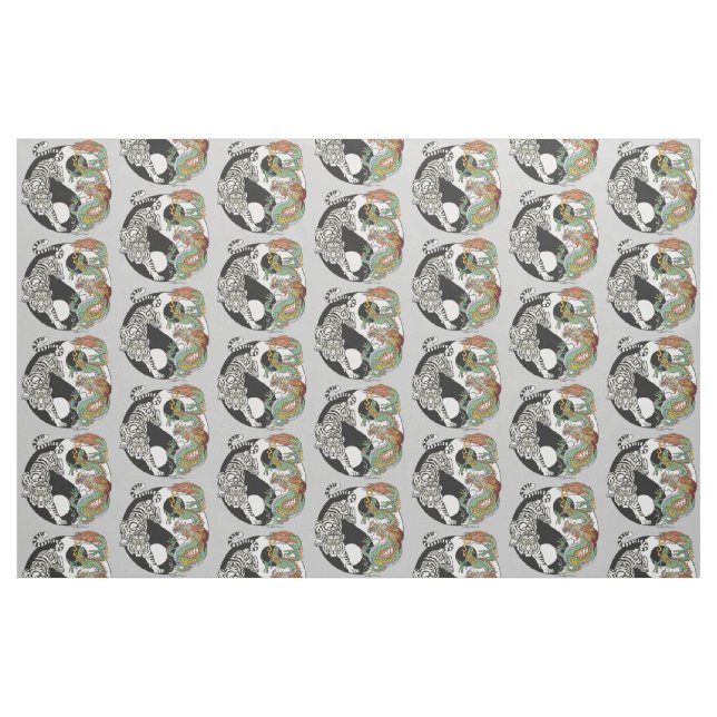 Vit tiger kontra grönt drake i yin Yang  Tyg (Fat Quarter)
