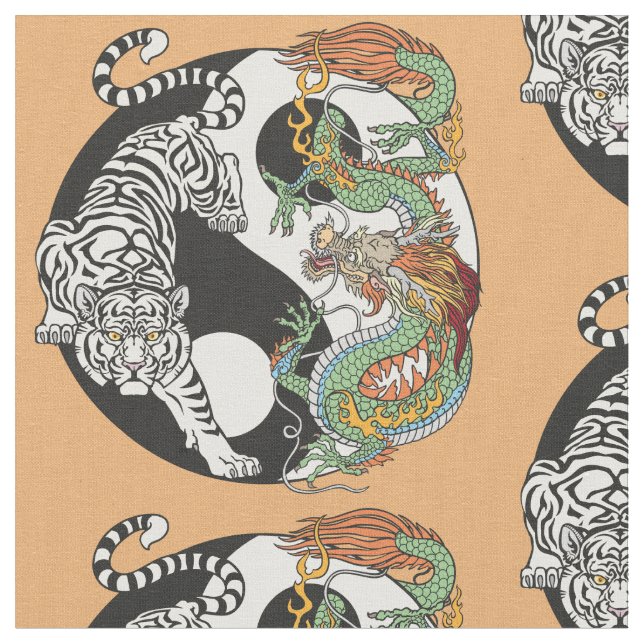 Vit tiger kontra grönt drake i yin Yang Tyg (Närbild)