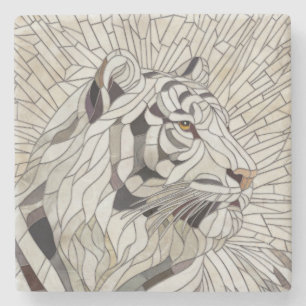 Vit tiger - lagrad glasmosaik Digital Art Stenunderlägg