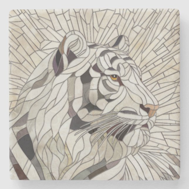 Vit tiger - lagrad glasmosaik Digital Art Stenunderlägg (Framsidan)