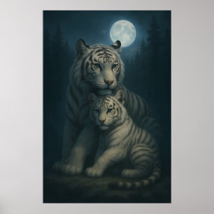 Vit Tiger - Ljusets Väktare - ManJiangHong Art Poster