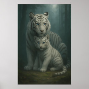 Vit Tiger - Ljusets Väktare - ManJiangHong Art Poster
