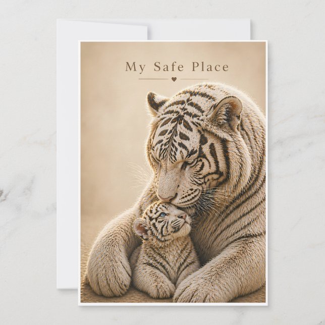 Vit Tiger Mamma och Unge – Min Trygga Plats – Mamm Kort (Framsida)