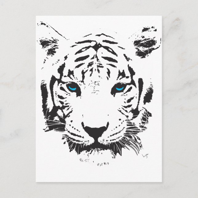 Vit Tiger med Blå Ögon Vykort (Framsida)