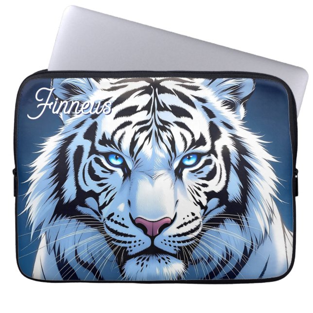 Vit Tiger med Blåa Ögon Personligad Laptop Fodral (Framsidan)