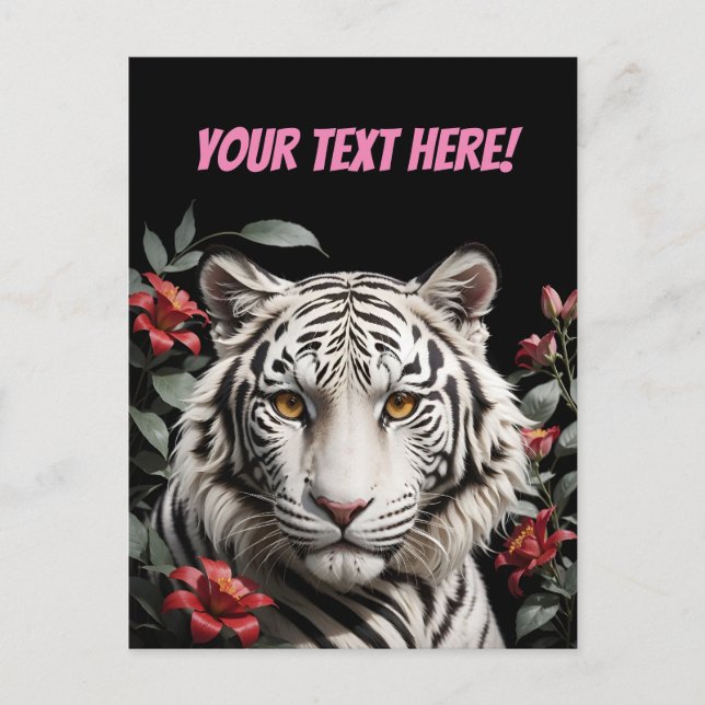vit tiger med texten vykort (Framsida)