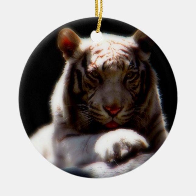 Vit Tiger Mirage Julgransprydnad Keramik (Framsidan)