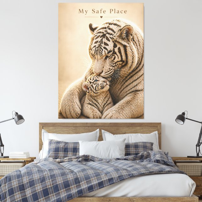 Vit Tiger Mor Och Unge – Min Trygga Plats – Känslo Canvastryck (Insitu (sovrum))