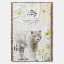 Vit Tiger och Liljor Kastfilt