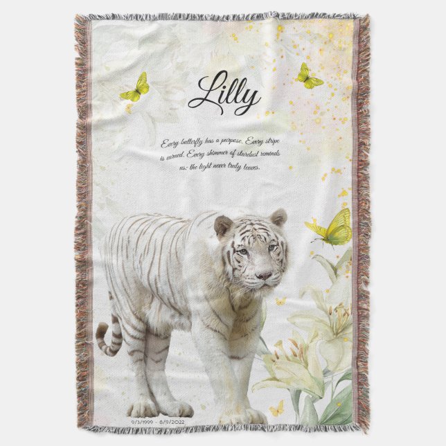 Vit Tiger och Liljor Kastfilt Filt (Framsidan Vertikal)