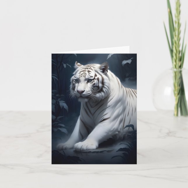 vit tiger på natten tack kort (Framsida)