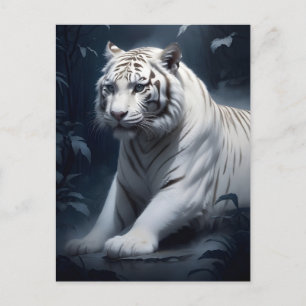 vit tiger på natten vykort