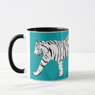 Vit tiger på Personligen Teal Illustration Mugg