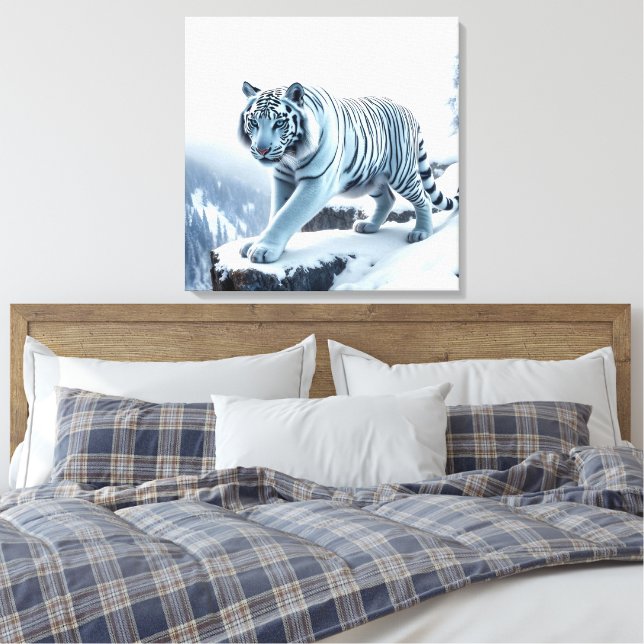 Vit tiger på softklippsstretat Kanvastryck (Insitu (sovrum))