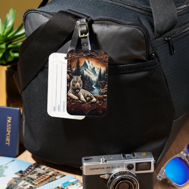 Vit tiger Serenity Bagagebricka (Framsida & Baksida)