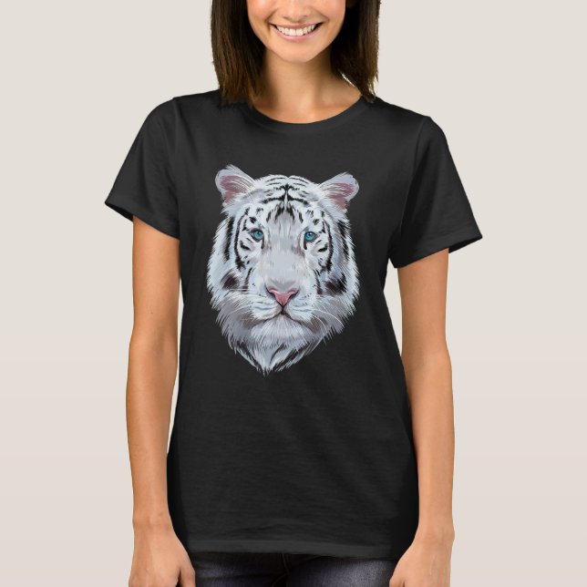 Vit Tiger Stor Katt T Shirt (Framsida)