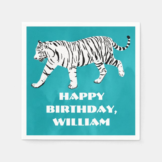 Vit tiger Teal, turkos blå Anpassningsbar Pappersservett (Framsidan)