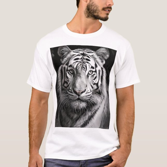 Vit Tiger Träkol T Shirt (Framsida)