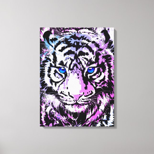 Vit tiger Wrapped Canvas - Tiger Blue Öga (Framsida)