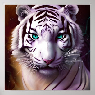 Vit tigerhuvud med mesmeriserande Öga Poster