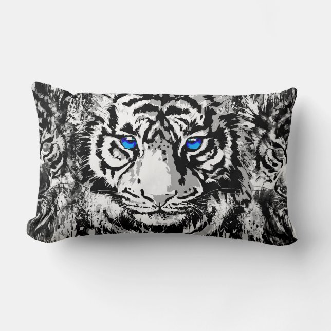 Vit tigerhuvud Porträtt - Tiger Lumbar Pillow Lumbarkudde (Framsida)