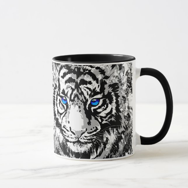 Vit tigerhuvud - Tiger Blue Öga Coffee Mugg (Höger)