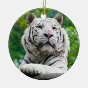 Vit tigerornament julgransprydnad keramik