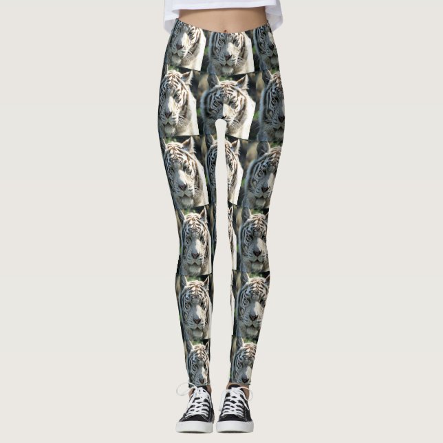 Vit tigerporträtt i varma bruna markeringar leggings (Framsida)