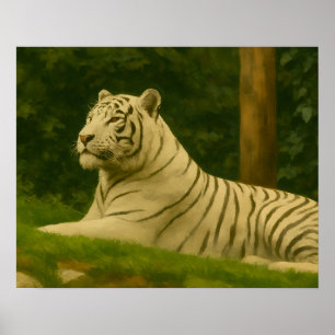 Vit tigervila i Forest Light Poster
