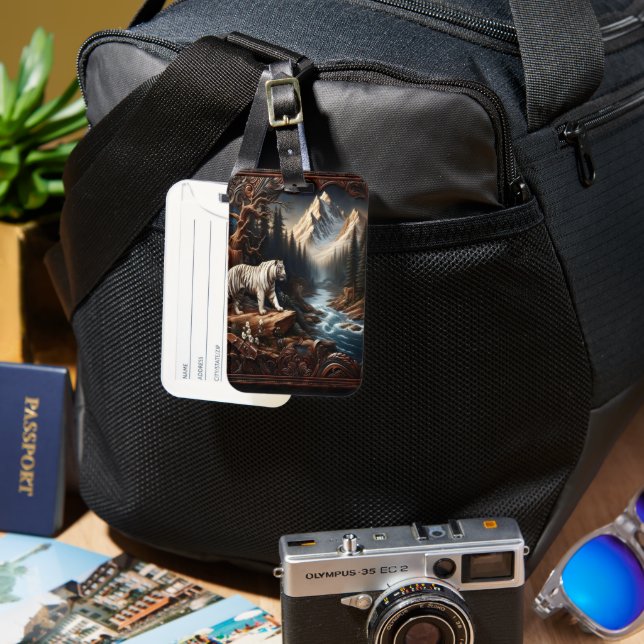 Vit tiggare i ett bergslandskap bagagebricka (Framsida & Baksida)