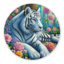 Vit tiggare i Forest w/Flowers Teal Rosa Colorful
