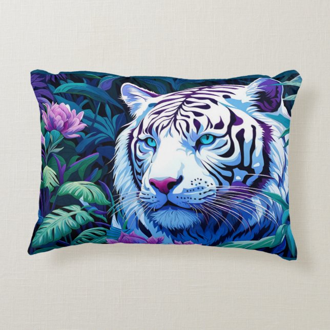 Vit tiggare med lila blommor Pillowcase Prydnadskudde (Baksidan)