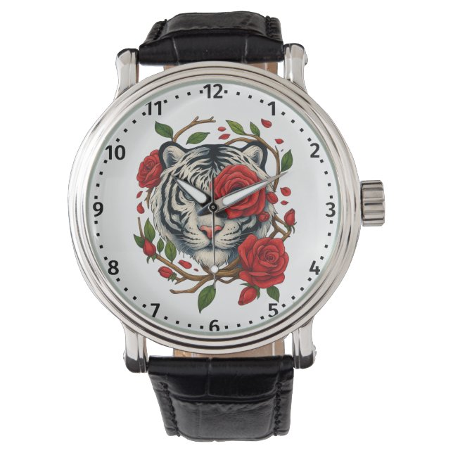 Vit tiggare med Röd ros - Blommigten Bold Wildlife Armbandsur (Framsida)