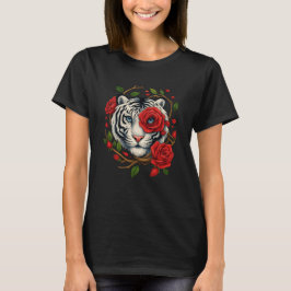 Vit tiggare med Röd ros - Blommigten Bold Wildlife T Shirt