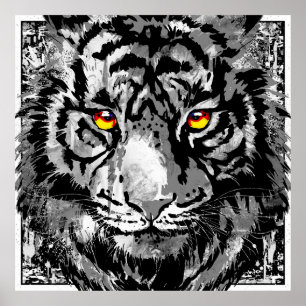 Vit tiggare-Poster - Färgfull utskrift av tigerhuv Poster