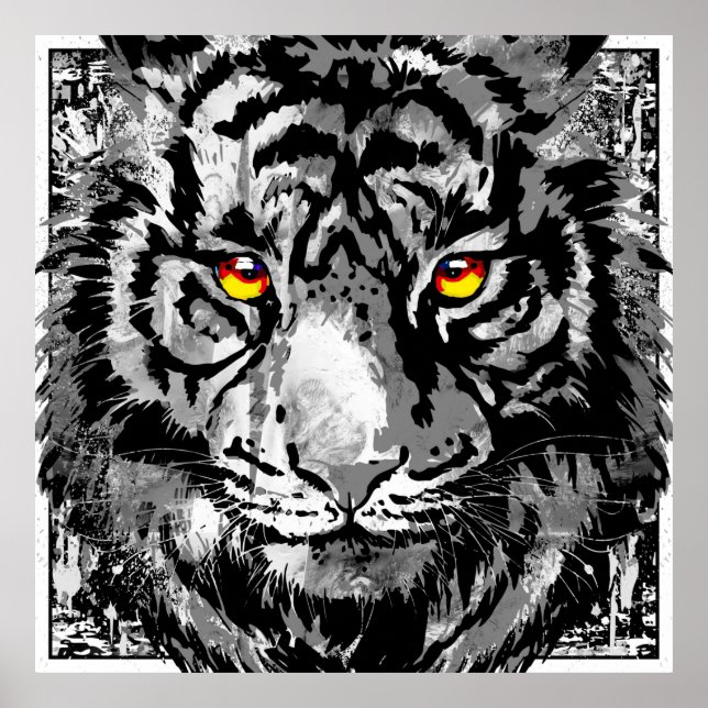 Vit tiggare-Poster - Färgfull utskrift av tigerhuv Poster (Framsidan)