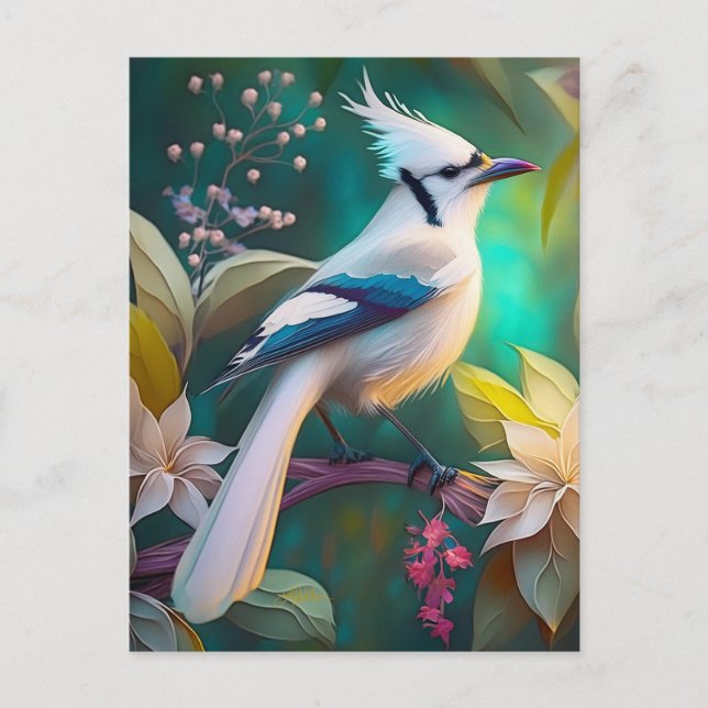 Vit Tofsad Teal Wing Jay Fantasifågel Vykort (Framsida)