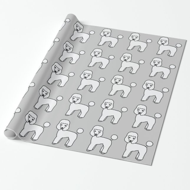 Vit Toy Poodle Hund Mönster Tecknad Illustration Presentpapper (Utrullad)
