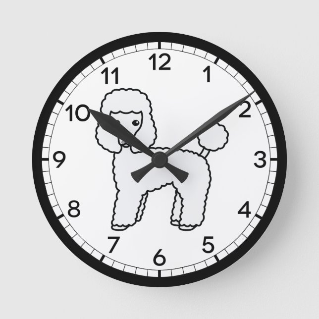 Vit Toy Poodle Serieteckning Hund Illustration Rund Klocka (Framsida)