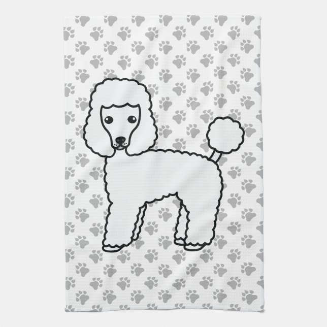 Vit Toy Poodle Söt Tecknad Hund Kökshandduk (Vertikal)