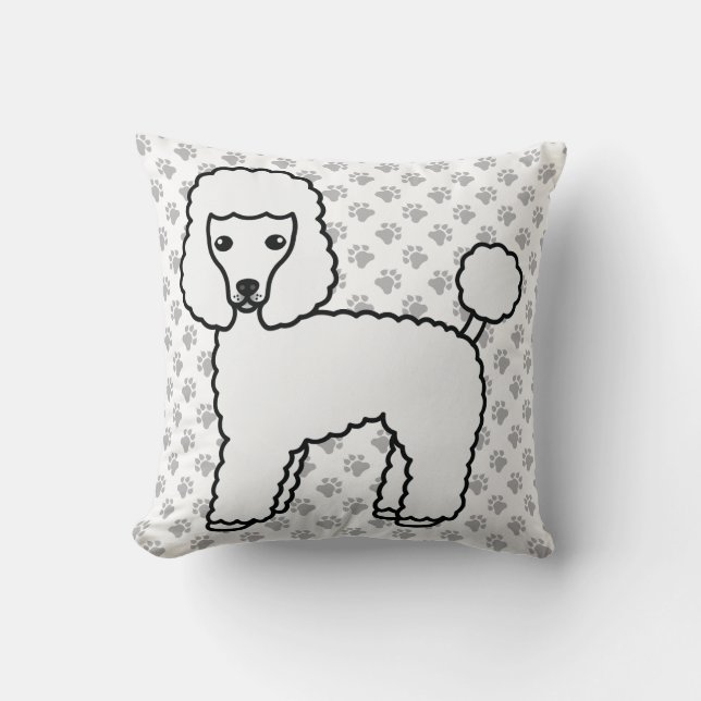 Vit Toy Poodle Söt Tecknad Hund Kudde (Framsida)