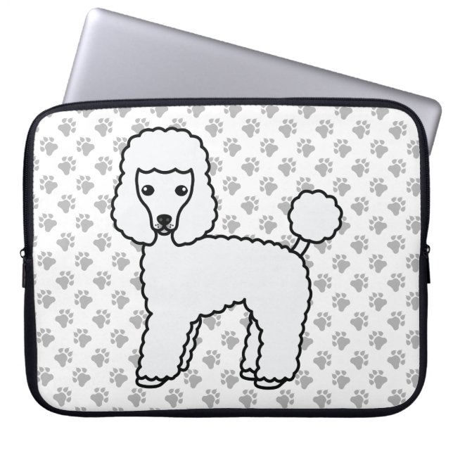 Vit Toy Poodle Söt Tecknad Hund Laptop Fodral (Framsidan)